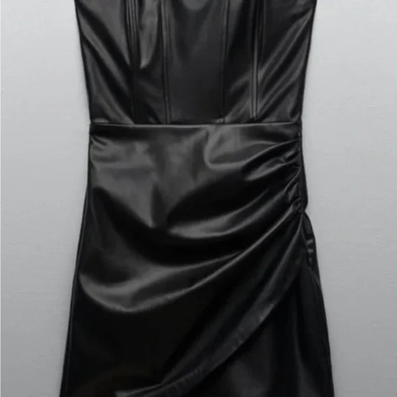 Strapless Dress Zara Ruched Faux Leather Dress Zara Faux Leather Strapless  Corset Touched Mini Dress